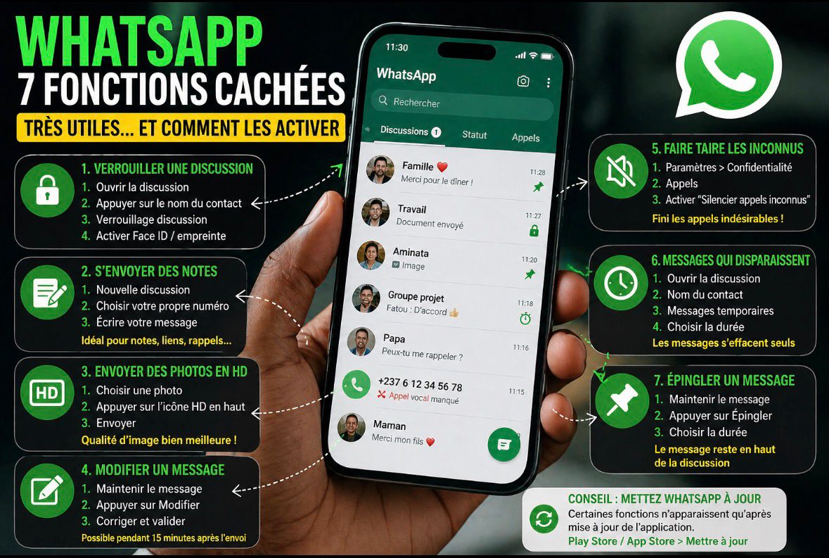 WhatsApp : 7 fonctions cachées très utiles… et comment les activer en quelques secondes